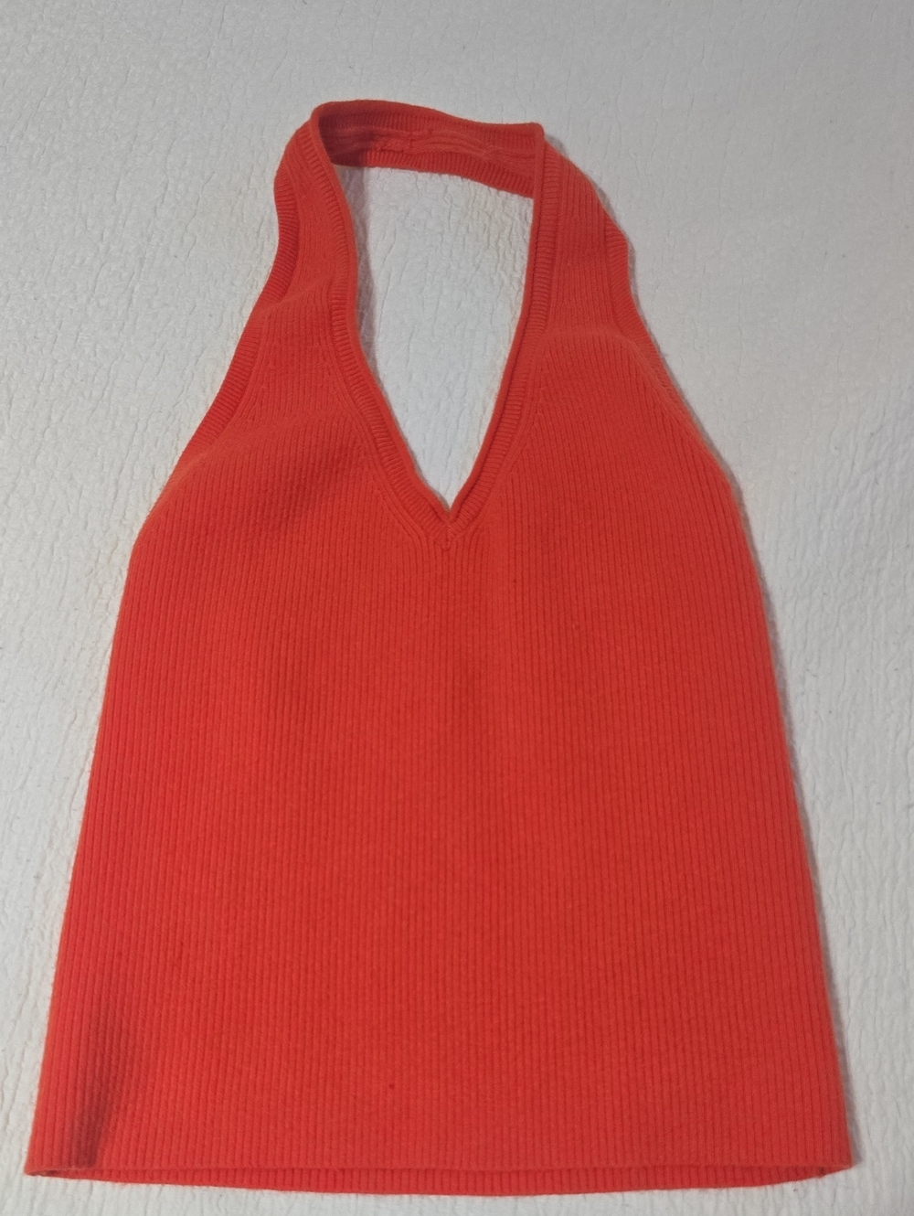 aerie Ribbed Halter Tank in Bright Coral Red